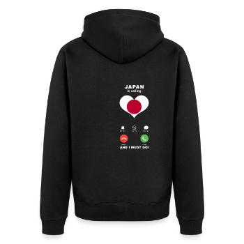 Japan is calling Japan Herz Souvenir - Unisex Premium Bio Zip Hoodie - Schwarz - Hinten - Nico (187cm)