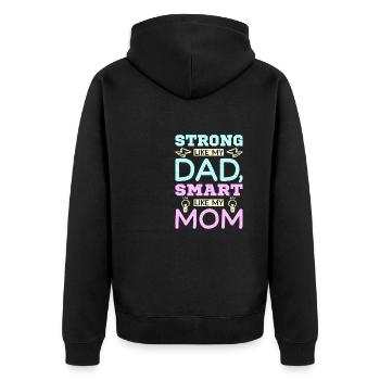 Strong like my dad smart like my mom - Unisex Premium Bio Zip Hoodie - Schwarz - Hinten - Nico (187cm)