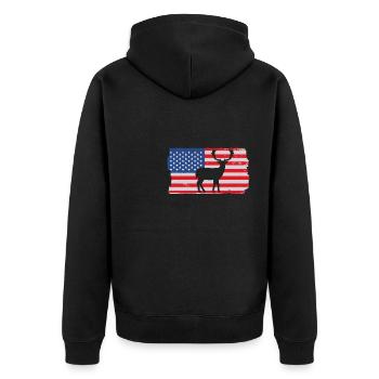 USA American Flag Patriotic Jagd Hunter - Unisex Premium Bio Zip Hoodie - Schwarz - Hinten - Nico (187cm)