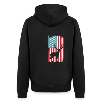 USA American Flag Patriotic Jagd Hunter - Unisex Premium Bio Zip Hoodie - Schwarz - Hinten - Nico (187cm)