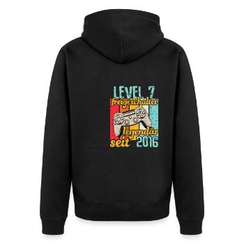 Level 7 freigeschaltet legendär seit 2016 - Unisex Premium Bio Zip Hoodie - Schwarz - Hinten - Nico (187cm)
