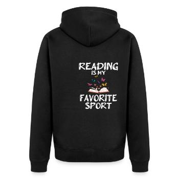 Lesen Ist Mein Lieblings -Sportbuchliebhaber - Unisex Premium Bio Zip Hoodie - Schwarz - Hinten - Nico (187cm)