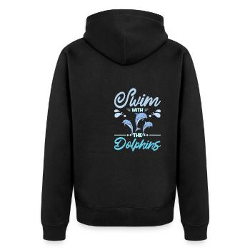 Swim with the dolphins - Unisex Premium Bio Zip Hoodie - Schwarz - Hinten - Nico (187cm)
