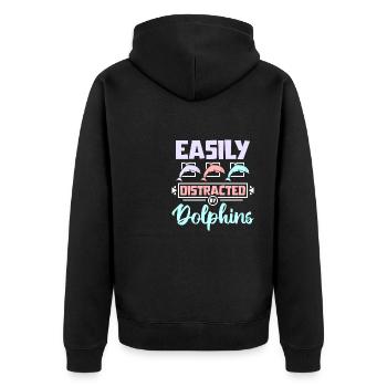 Easily distracted by dolphins - Unisex Premium Bio Zip Hoodie - Schwarz - Hinten - Nico (187cm)