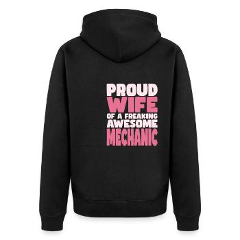Proud Wife of A Damn Good Mechanic - Unisex Premium Organic Zip Hoodie - black - Back - Nico (187cm)