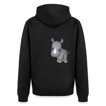 Kawaii Cartoon Rhino - Unisex Premium Bio Zip Hoodie - Schwarz - Hinten - Nico (187cm)