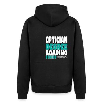 Optiker lädt Ausbildung - Unisex Premium Bio Zip Hoodie - Schwarz - Hinten - Nico (187cm)