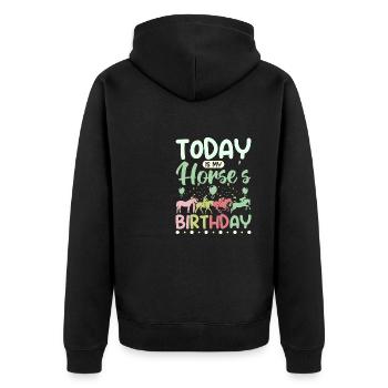 Today is my horse's birthday - Unisex Premium Bio Zip Hoodie - Schwarz - Hinten - Nico (187cm)