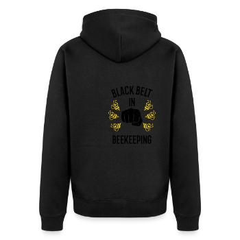 Imkerei Skills Ironischer Spruch Bienenwachs - Unisex Premium Bio Zip Hoodie - Schwarz - Hinten - Nico (187cm)