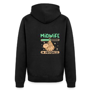 Midwife in progress - Unisex Premium Bio Zip Hoodie - Schwarz - Hinten - Nico (187cm)