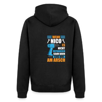 Nico Vorname Name Geburtstag Reparieren - Unisex Premium Bio Zip Hoodie - Schwarz - Hinten - Nico (187cm)