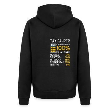 Taxifahrer Ich gebe immer 100% bei der Arbeit Lohn - Unisex Premium Bio Zip Hoodie - Schwarz - Hinten - Nico (187cm)