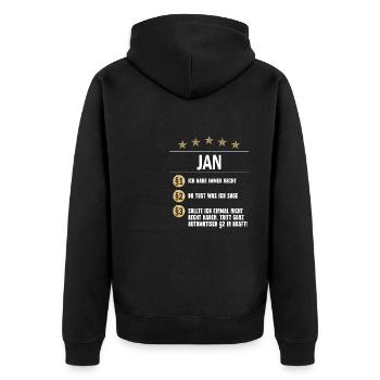 Jan Habe immer Recht Namenstag - Unisex Premium Bio Zip Hoodie - Schwarz - Hinten - Nico (187cm)