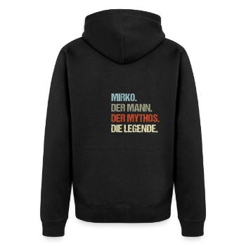 Mirko der Mann der Mythos die Legende - Unisex Premium Bio Zip Hoodie - Schwarz - Hinten - Nico (187cm)