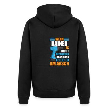 Rainer Vorname Name Geburtstag Reparieren - Unisex Premium Bio Zip Hoodie - Schwarz - Hinten - Nico (187cm)