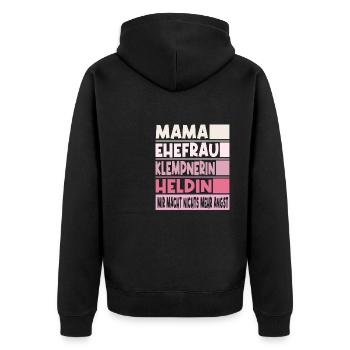 KLEMPNERIN Mama Ehefrau Heldin - Unisex Premium Bio Zip Hoodie - Schwarz - Hinten - Nico (187cm)