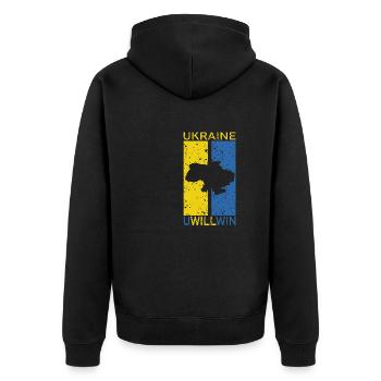 Ukraine Uwillwin Symbole du drapeau ukrainien Victoire - Veste à capuche bio Premium Unisexe - noir - Dos - Nico (187cm)