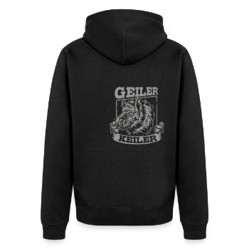 Geiler Keiler | Lustiges Wildschwein Jagd - Unisex Premium Bio Zip Hoodie - Schwarz - Hinten - Nico (187cm)