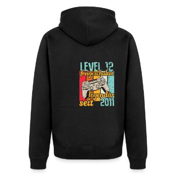 Level 12 freigeschaltet legendär seit 2011 - Unisex Premium Bio Zip Hoodie - Schwarz - Hinten - Nico (187cm)