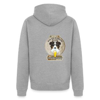 Berger australien Papa Amateur de bière - Veste à capuche bio Premium Unisexe - gris chiné - Dos - Nico (187cm)