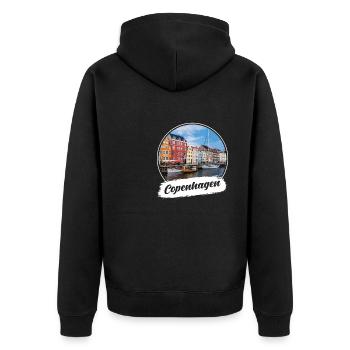 Copenhagen Souvenir - Unisex Premium Organic Zip Hoodie - black - Back - Nico (187cm)