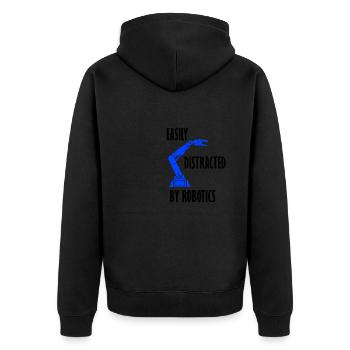 Abgelenkt von Robotics Ironic Robotic Engineer - Unisex Premium Bio Zip Hoodie - Schwarz - Hinten - Nico (187cm)