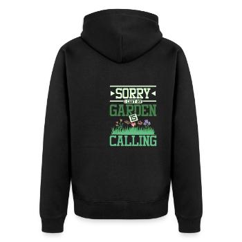 Sorry I can't my garden is calling - Unisex Premium Bio Zip Hoodie - Schwarz - Hinten - Nico (187cm)