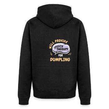 Provide Speech Therapy for Dumpling Funny Speech - Unisex Premium Bio Zip Hoodie - Schwarz - Hinten - Nico (187cm)