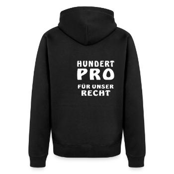 HUNDERT PRO FÜR UNSER RECHT - Unisex Premium Bio Zip Hoodie - Schwarz - Hinten - Nico (187cm)
