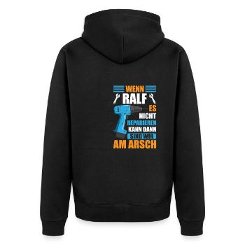 Ralf Vorname Name Geburtstag Reparieren - Unisex Premium Bio Zip Hoodie - Schwarz - Hinten - Nico (187cm)