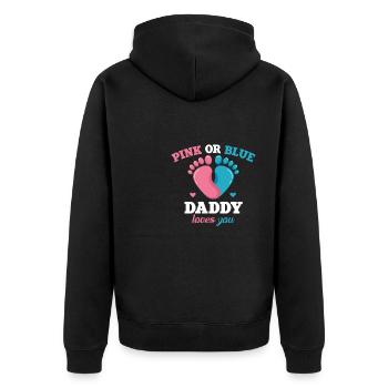 Pink Oder Blue Daddy Liebt Dich Vater Geschlecht - Unisex Premium Bio Zip Hoodie - Schwarz - Hinten - Nico (187cm)
