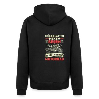 Früher Hatten Hexen Besen Heute Fahren Sie - Unisex Premium Bio Zip Hoodie - Schwarz - Hinten - Nico (187cm)
