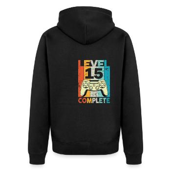 Level 15 Complete Gaming Birthday - Unisex Premium Organic Zip Hoodie - black - Back - Nico (187cm)