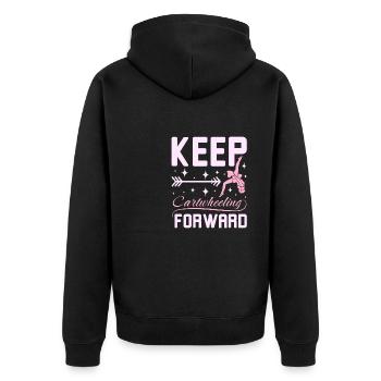 Keep catwheelig forward - Unisex Premium Bio Zip Hoodie - Schwarz - Hinten - Nico (187cm)