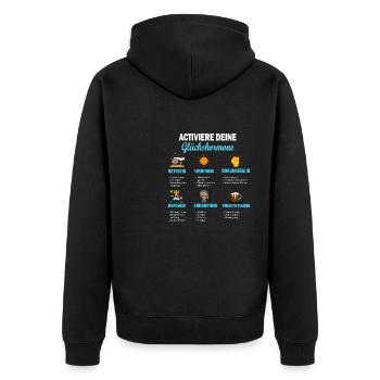 Aktiviere deine Glückshormone Vergnügen Freude - Unisex Premium Bio Zip Hoodie - Schwarz - Hinten - Nico (187cm)