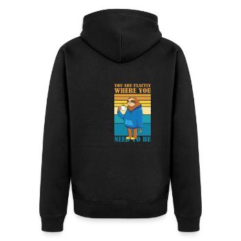 Sie Sind Genau Dort, Wo Sie Faultierkaffee Sein - Unisex Premium Bio Zip Hoodie - Schwarz - Hinten - Nico (187cm)