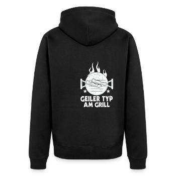 Geiler Typ Am Grill BBQ Grillen Barbecue Outfit - Unisex Premium Bio Zip Hoodie - Schwarz - Hinten - Nico (187cm)
