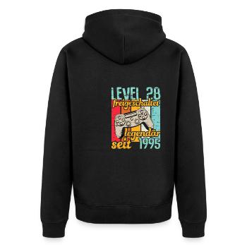 Level 28 freigeschaltet legendär seit 1995 - Unisex Premium Bio Zip Hoodie - Schwarz - Hinten - Nico (187cm)