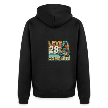 Gaming Geburtstag Level 28 Complete für Gamer. - Unisex Premium Bio Zip Hoodie - Schwarz - Hinten - Nico (187cm)