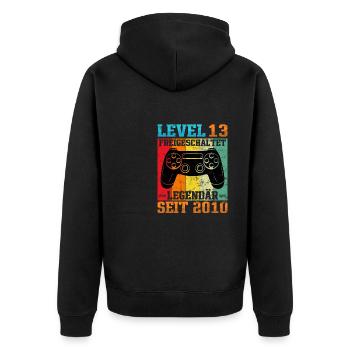 Gaming Geburtstag 2010 Level 13 - Unisex Premium Bio Zip Hoodie - Schwarz - Hinten - Nico (187cm)