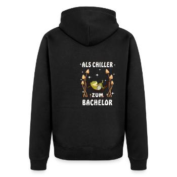 ALS CHILLER ZUM BACHELOR - Unisex Premium Bio Zip Hoodie - Schwarz - Hinten - Nico (187cm)