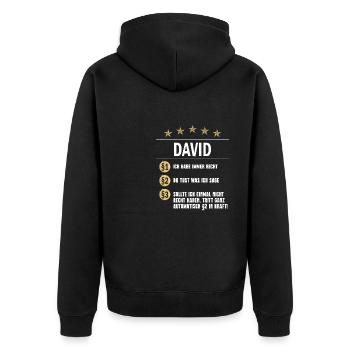 David Habe immer Recht Namenstag - Unisex Premium Bio Zip Hoodie - Schwarz - Hinten - Nico (187cm)