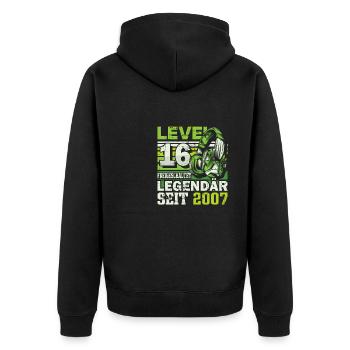 Level 16 freigeschaltet legendär seit 2007 - Unisex Premium Bio Zip Hoodie - Schwarz - Hinten - Nico (187cm)