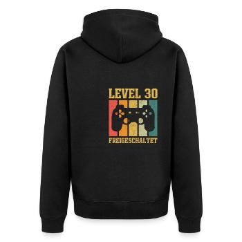 Level 30 freigeschaltet - Unisex Premium Bio Zip Hoodie - Schwarz - Hinten - Nico (187cm)