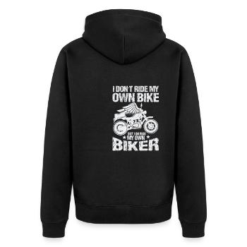 Ich Fahre Nicht Mit Meinem Eigenen Fahrrad, Aber - Unisex Premium Bio Zip Hoodie - Schwarz - Hinten - Nico (187cm)