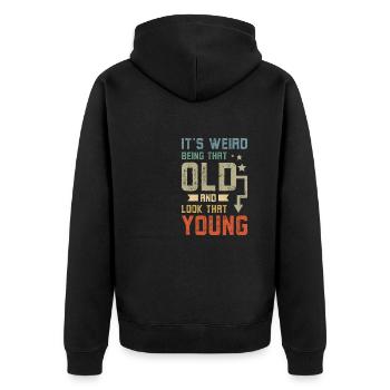 Old and look that good - Unisex Premium Bio Zip Hoodie - Schwarz - Hinten - Nico (187cm)