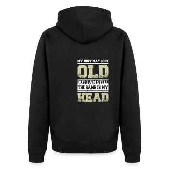 Old but the same in my head - Unisex Premium Bio Zip Hoodie - Schwarz - Hinten - Nico (187cm)