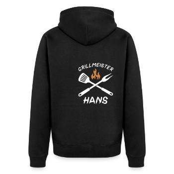 Grillmeister Hans - Unisex Premium Bio Zip Hoodie - Schwarz - Hinten - Nico (187cm)