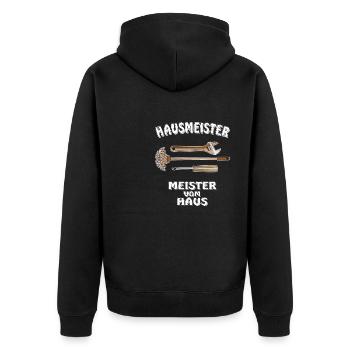 HAUSMEISTER MEISTER VOM HAUS - Unisex Premium Bio Zip Hoodie - Schwarz - Hinten - Nico (187cm)