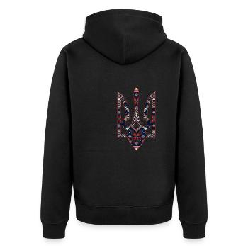 Stickerei Des Ukrainischen Emblems Dreizack - Unisex Premium Bio Zip Hoodie - Schwarz - Hinten - Nico (187cm)